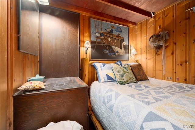 3544 State Route 28, Webb, NY 13420 - bedroom featuring wooden walls and beamed ceiling