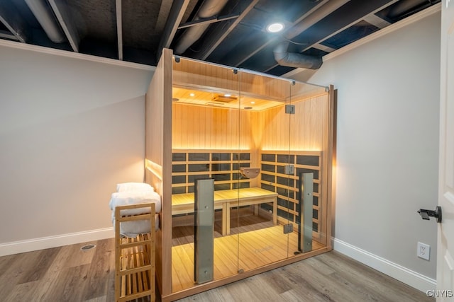 view of sauna / steam room with wood-type flooring