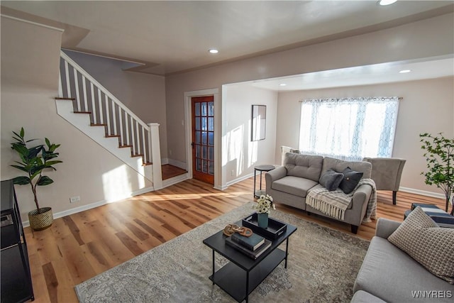 living room with hardwood / wood-style flooring