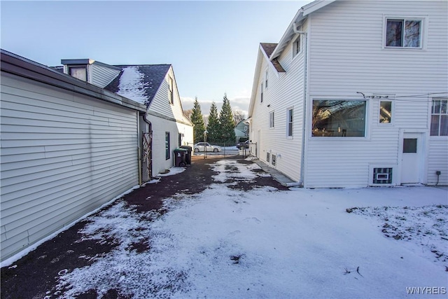 view of snow covered property