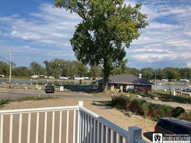 view of yard with a water view