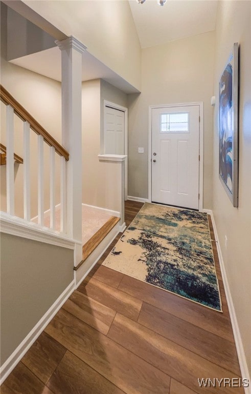 entrance foyer with dark wood-type flooring