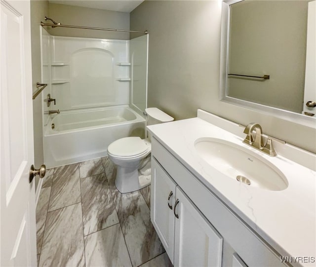 full bathroom featuring vanity, shower / bath combination, and toilet