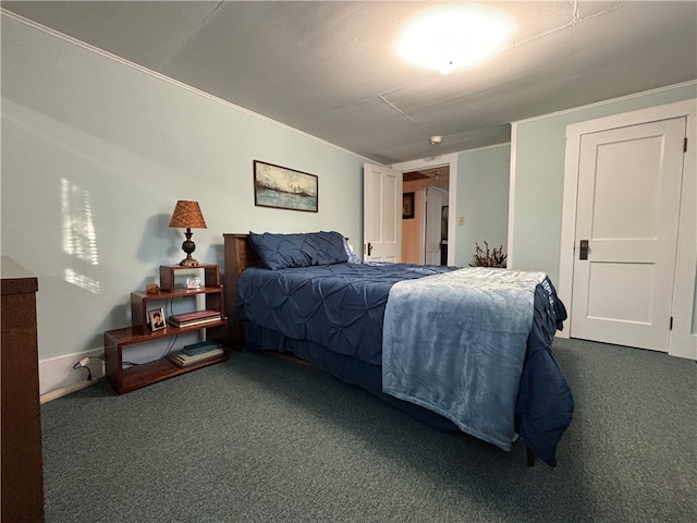 bedroom with dark carpet