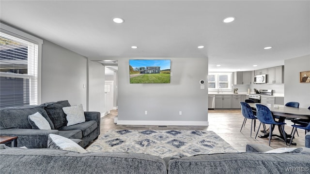 living room with light wood-type flooring