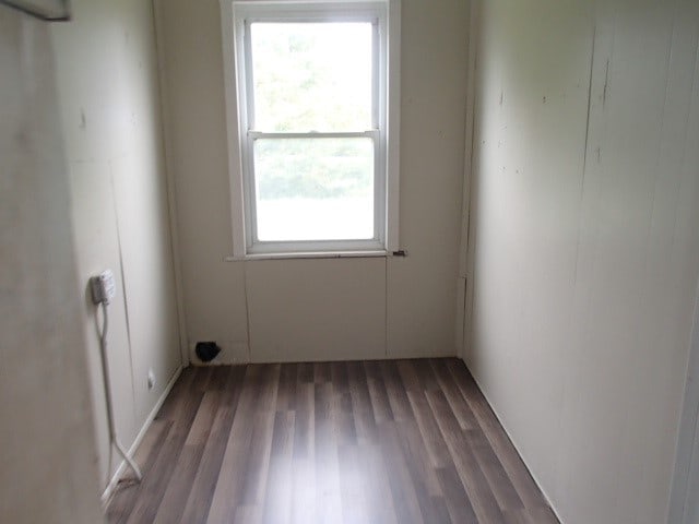 unfurnished room featuring a wealth of natural light and dark hardwood / wood-style floors