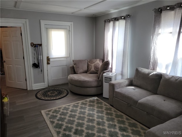 living room with hardwood / wood-style flooring