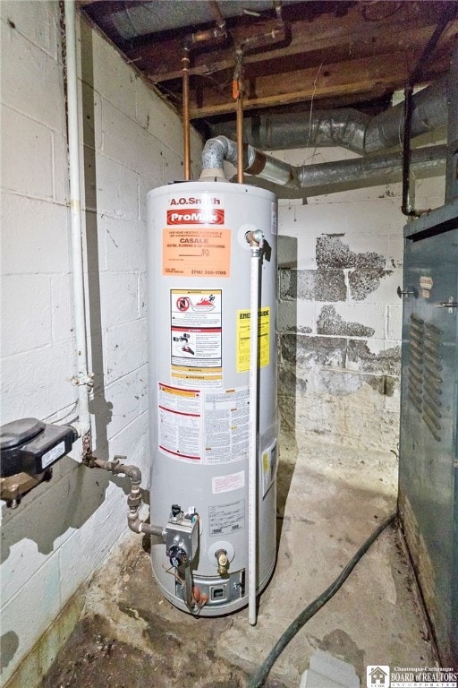 utility room with gas water heater