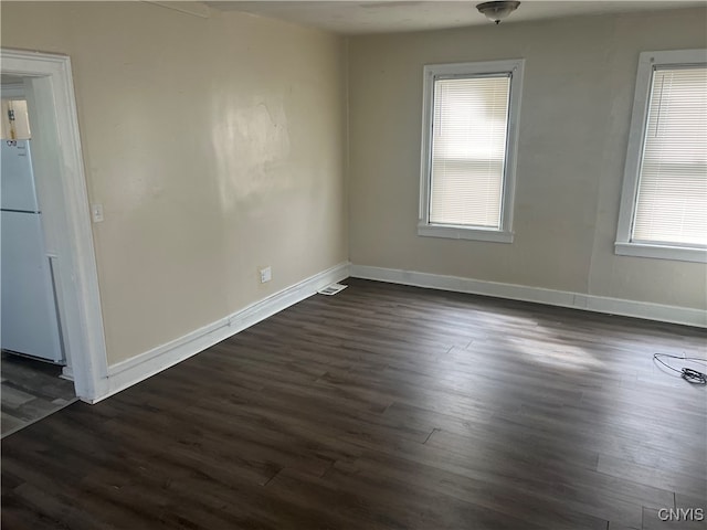 empty room with dark hardwood / wood-style floors and a wealth of natural light