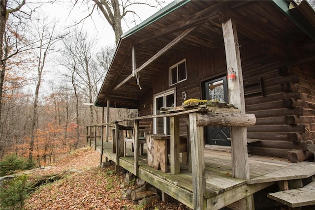 2192 Davis Hollow Rd, Andes, NY 13731 - back of house with log exterior and a wooden deck
