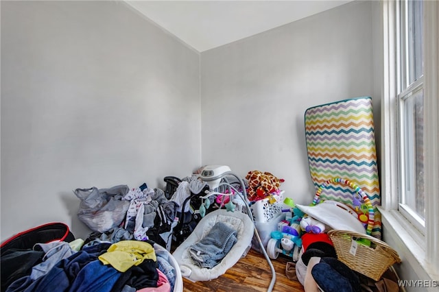 playroom with hardwood / wood-style floors