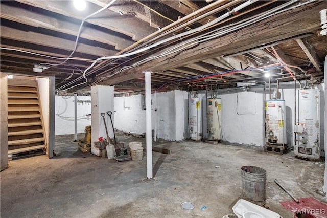 basement with water heater