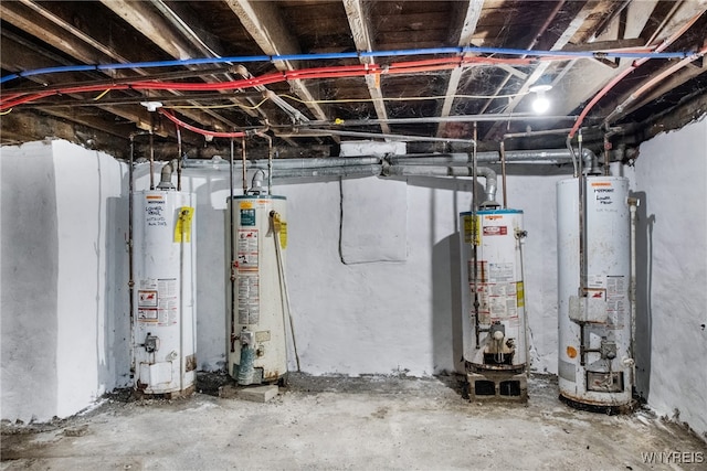 basement featuring water heater