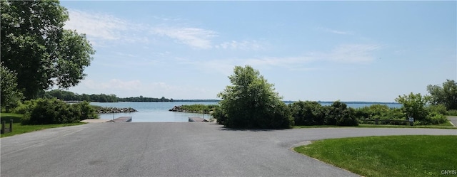 view of street featuring a water view