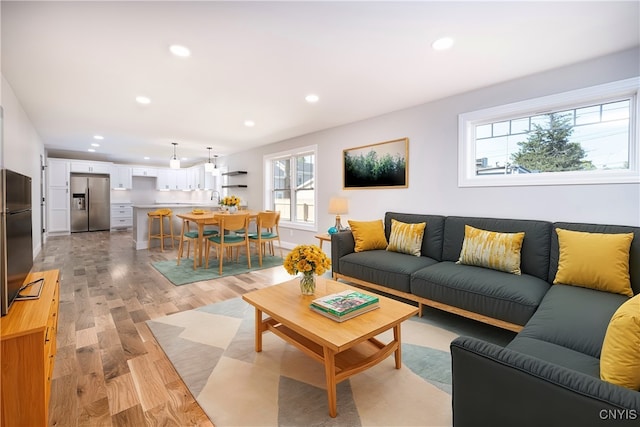 living room featuring light wood-type flooring