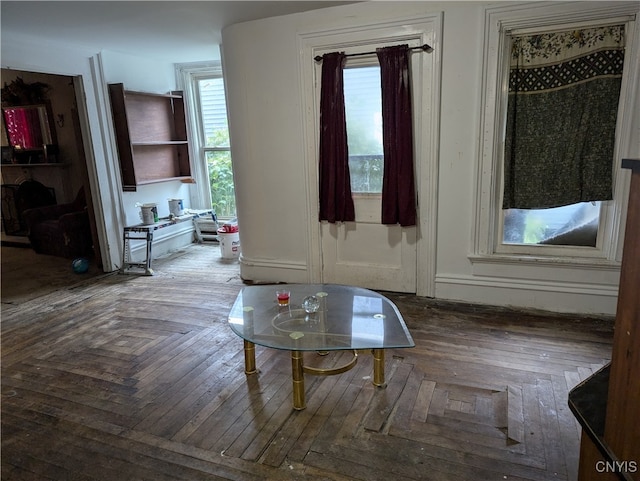 interior space with parquet flooring