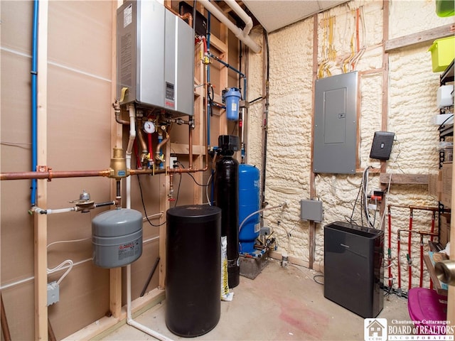 utilities with electric panel and water heater