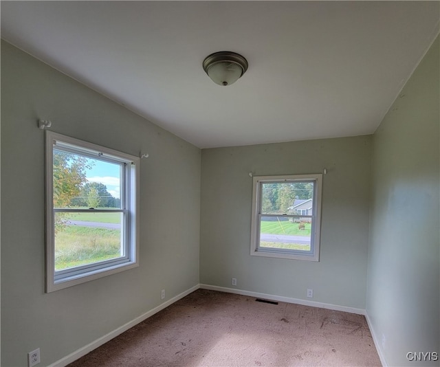 unfurnished room with a wealth of natural light and light colored carpet