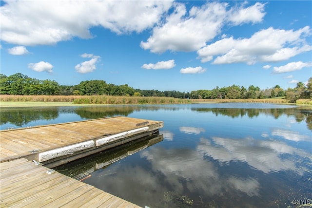 view of dock with a water view