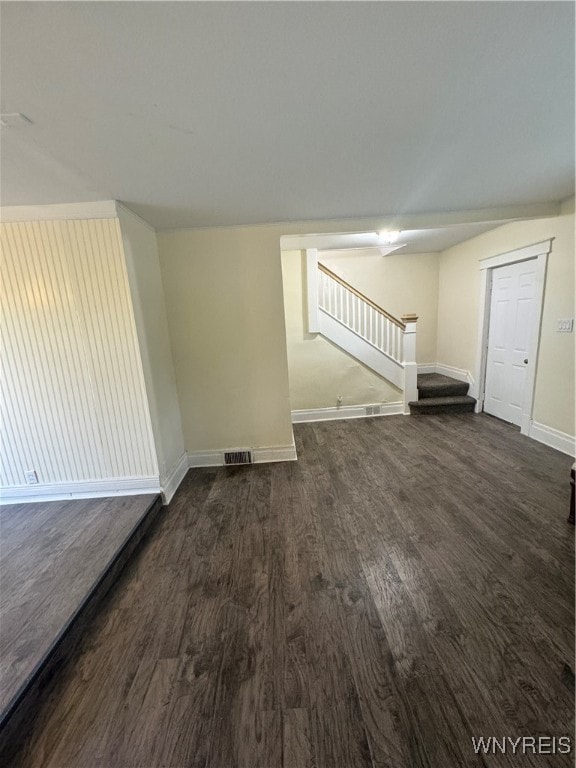 unfurnished living room with dark hardwood / wood-style floors