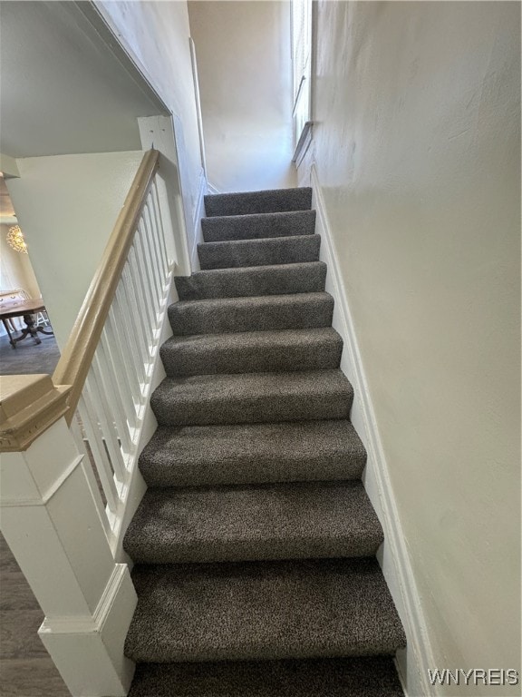 staircase with wood-type flooring