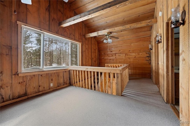 bonus room featuring light carpet, vaulted ceiling, ceiling fan, and plenty of natural light