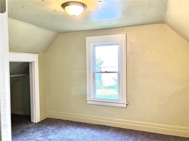 bonus room featuring carpet flooring and vaulted ceiling