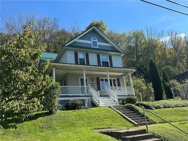 247 W Corydon St, Bradford-Town, PA 16701 - country-style home featuring a porch, stairs, and a front yard