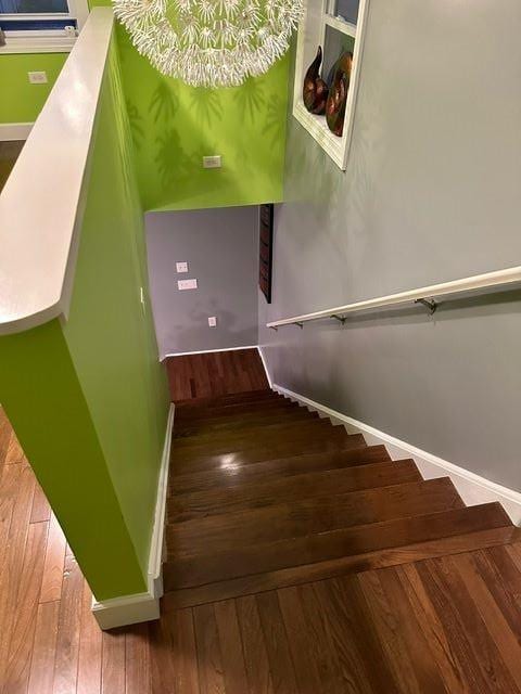 stairway with wood-type flooring