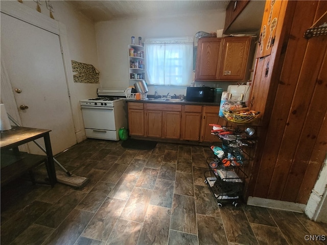 kitchen with sink, dark hardwood / wood-style floors, and gas range gas stove