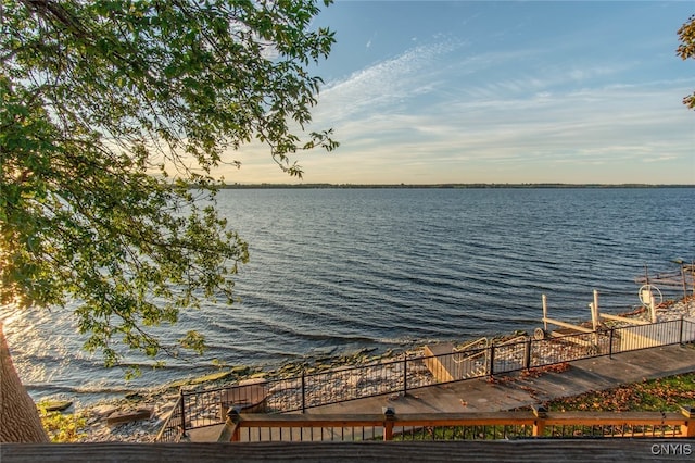 view of dock with a water view