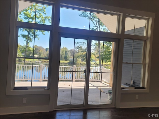 entryway with a water view