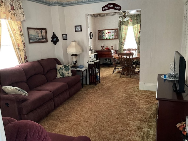 living room featuring carpet floors