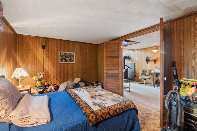 7682 Cottage Rd Unit 2, Wolcott, NY 14590 - carpeted bedroom featuring wooden walls