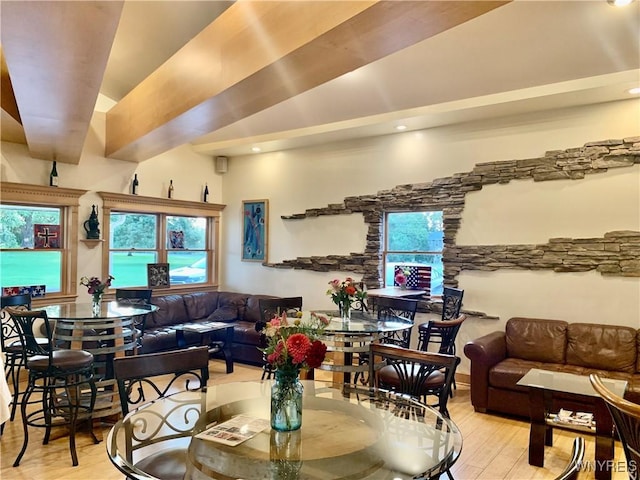 5138 Lower Mountain Rd, Cambria, NY 14094 - living area with light wood-style floors, lofted ceiling, and recessed lighting