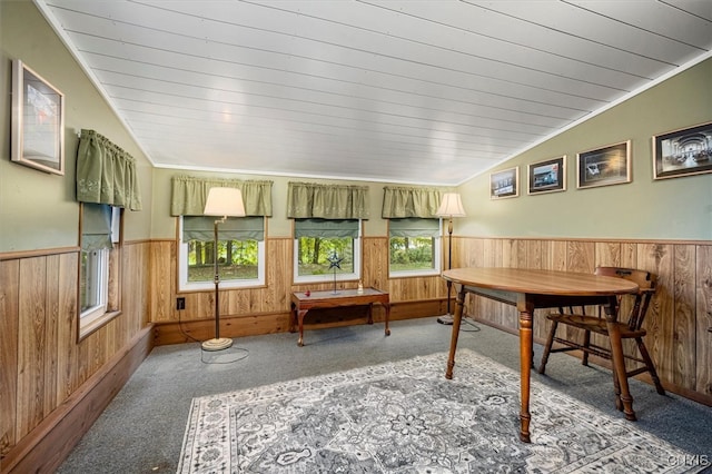 interior space with lofted ceiling and wooden ceiling