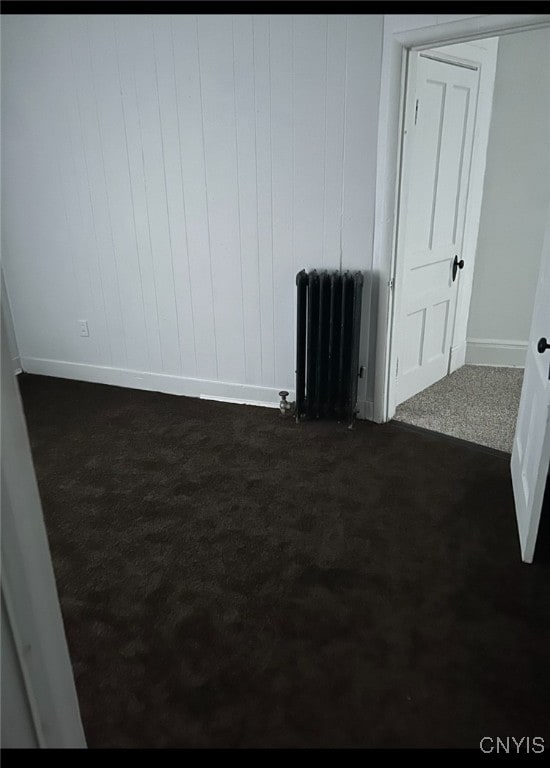 carpeted empty room with radiator heating unit