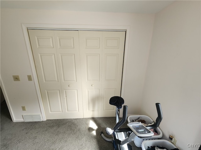 exercise area featuring carpet flooring