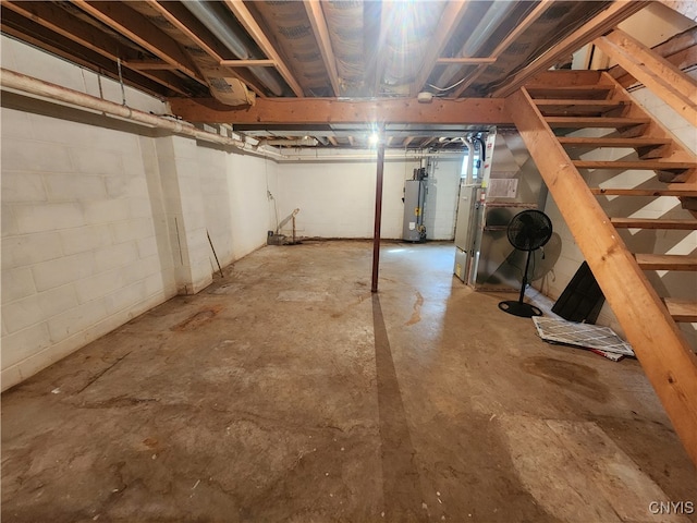 basement featuring water heater