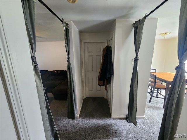 hallway with carpet floors