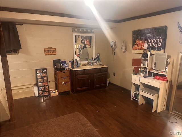 office space featuring dark hardwood / wood-style flooring