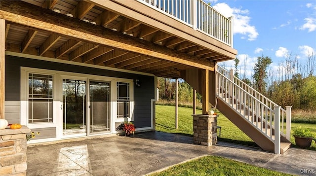 view of patio featuring stairway