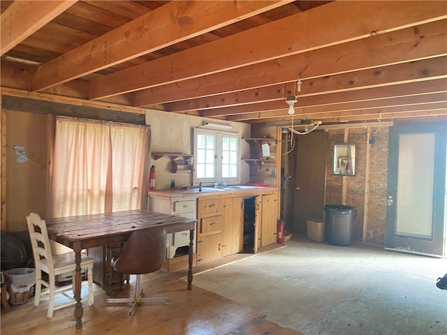 kitchen featuring light brown cabinets