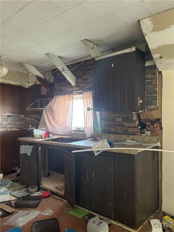 kitchen featuring wooden walls