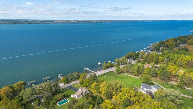 aerial view with a water view