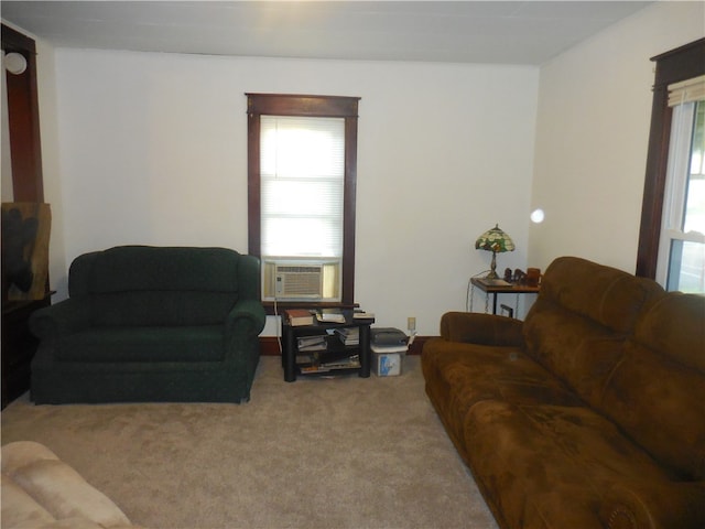 carpeted living room with cooling unit