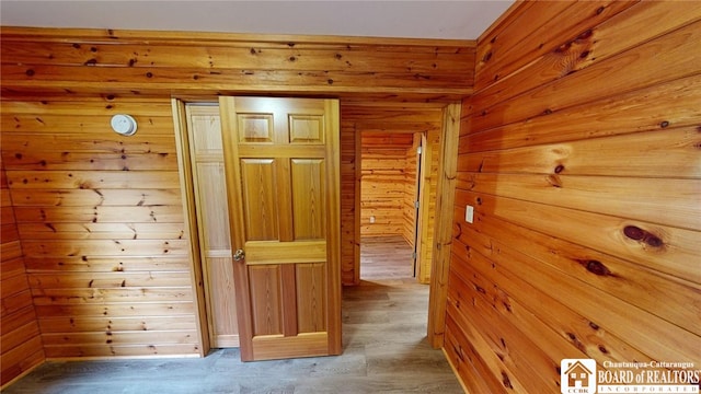 hall with wood walls