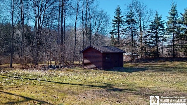 view of yard with a storage unit