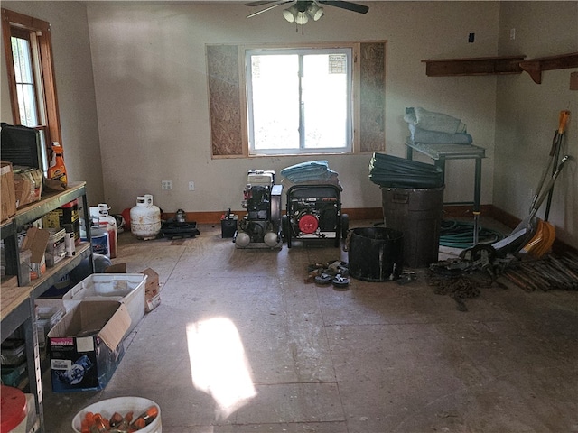 living room with ceiling fan