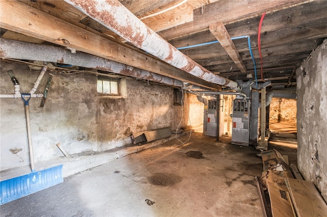 basement with heating unit